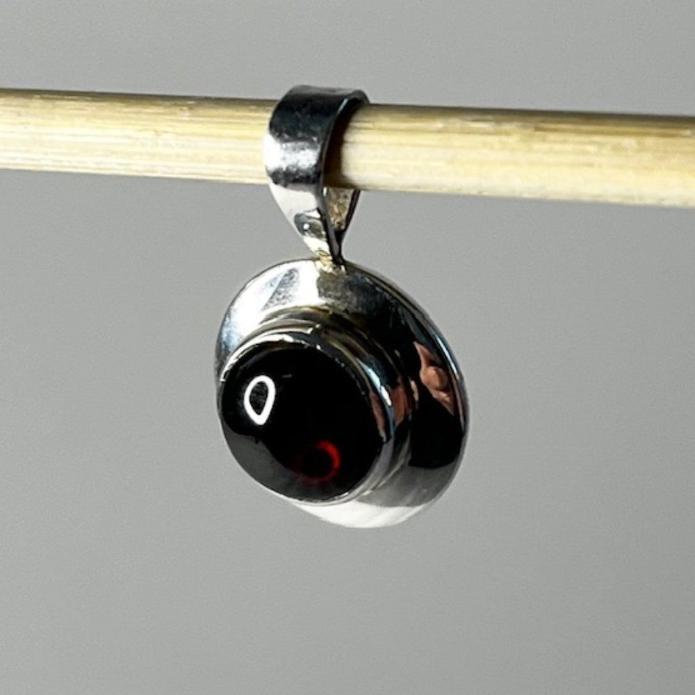 Necklace Pendant Deep Garnet Red Cabochon Silver Setting Minimalist Casual